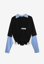 Camiseta de doble capa con cuello de camisa y cremalleras laterales | MWM [PS_COLORS:BLACK]