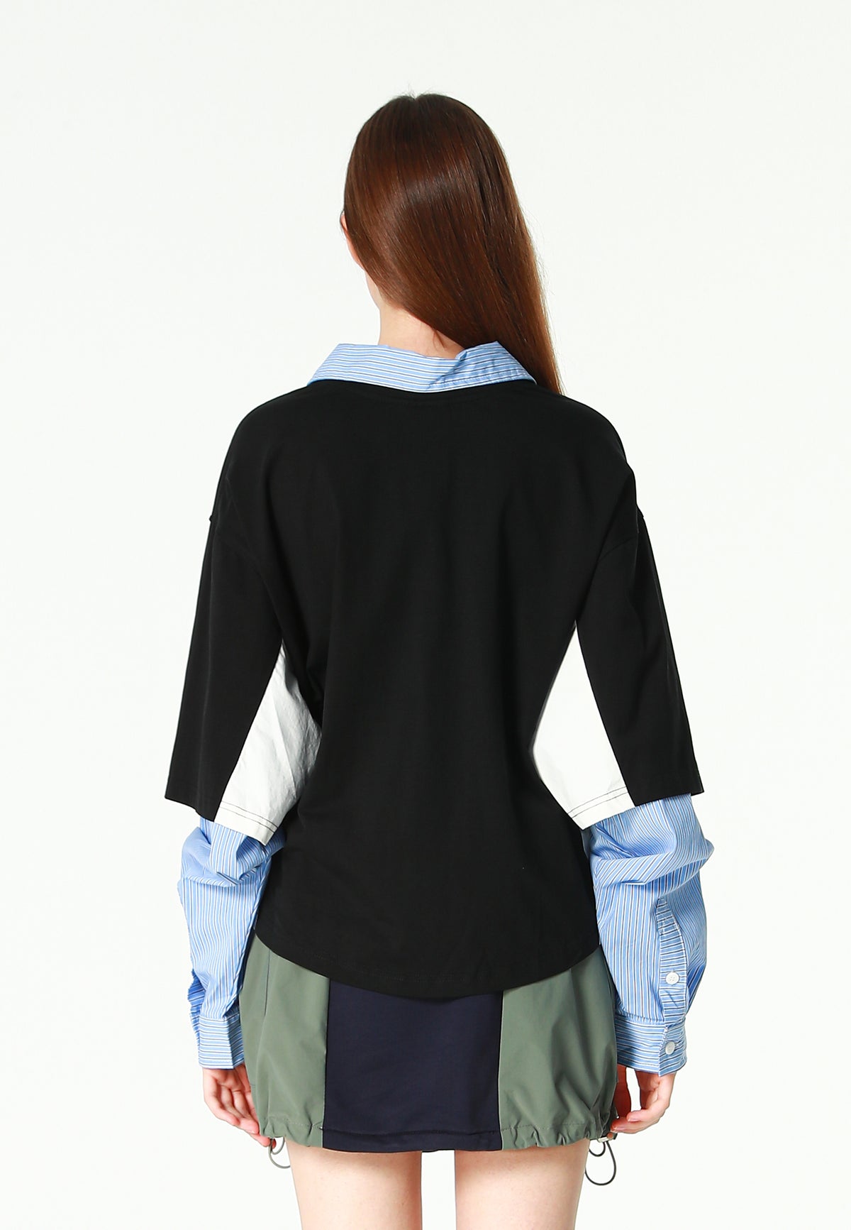 Camiseta de doble capa con cuello de camisa y cremalleras laterales | MWM [PS_COLORS:BLACK]