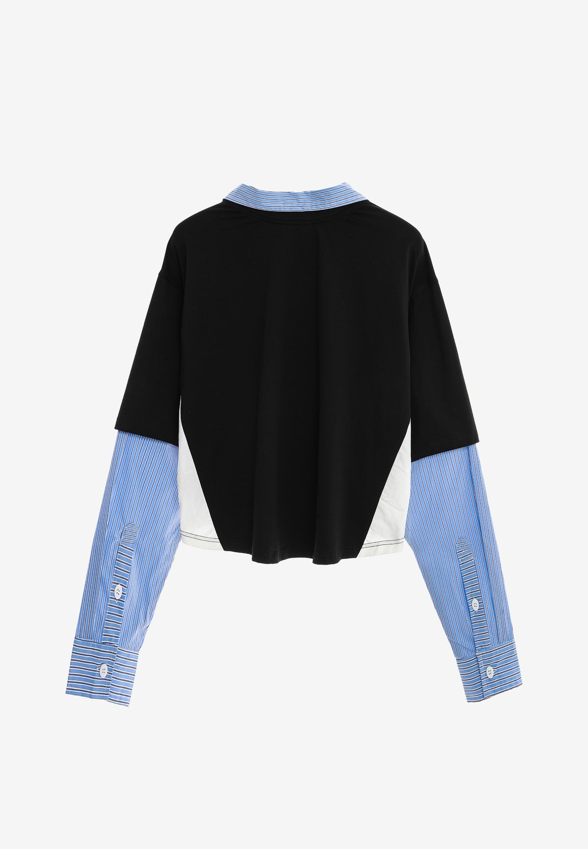 Camiseta de doble capa con cuello de camisa y cremalleras laterales | MWM [PS_COLORS:BLACK]
