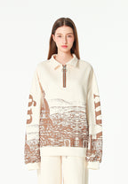 Sudadera polo con paisaje full-print y media cremallera | MWM [PS_COLORS:BROWN]