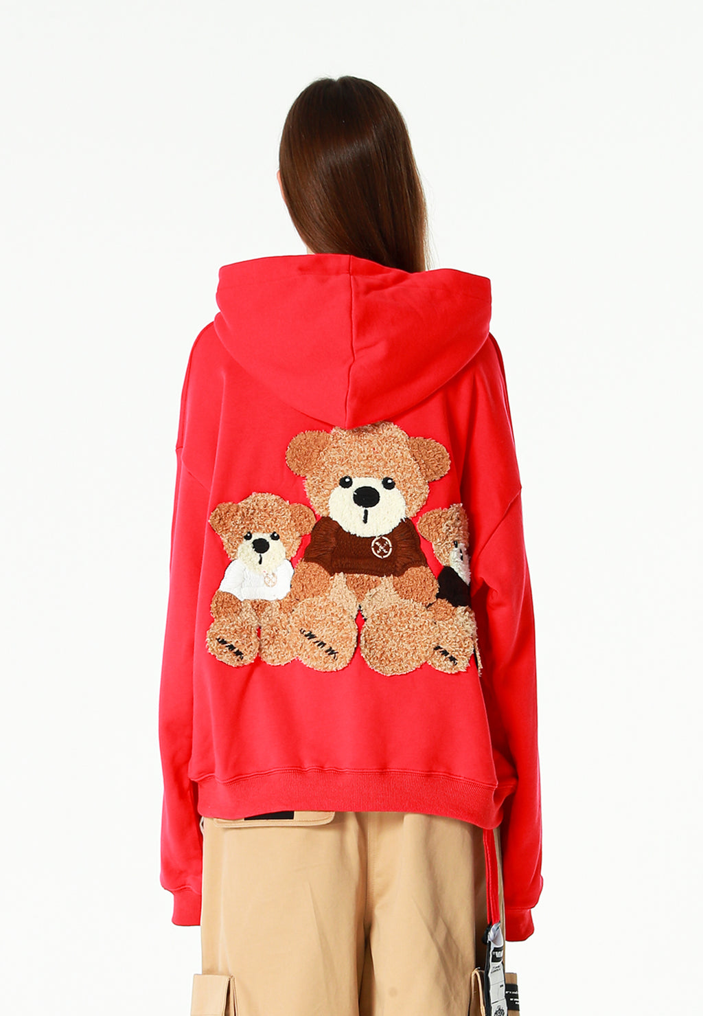 Sudadera con capucha TEDDY corta con parche Teddy de peluche en la espalda | MWM [PS_COLORS:RED]