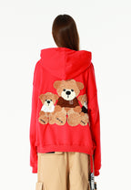 Sudadera con capucha TEDDY corta con parche Teddy de peluche en la espalda | MWM [PS_COLORS:RED]