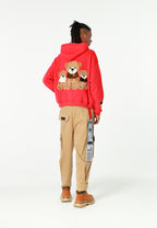 Sudadera con capucha TEDDY corta con parche Teddy de peluche en la espalda | MWM [PS_COLORS:RED]