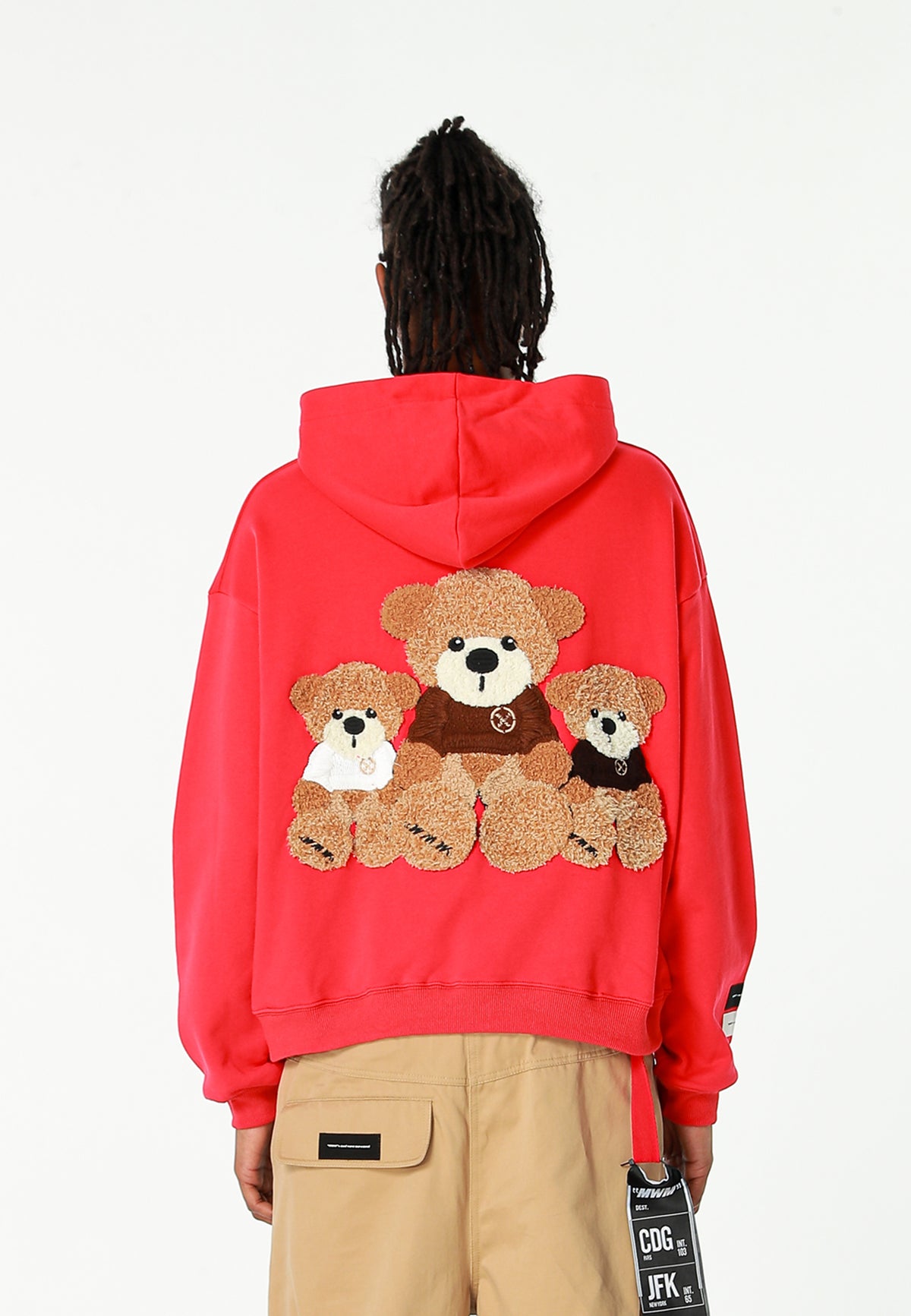 Sudadera con capucha TEDDY corta con parche Teddy de peluche en la espalda | MWM [PS_COLORS:RED]