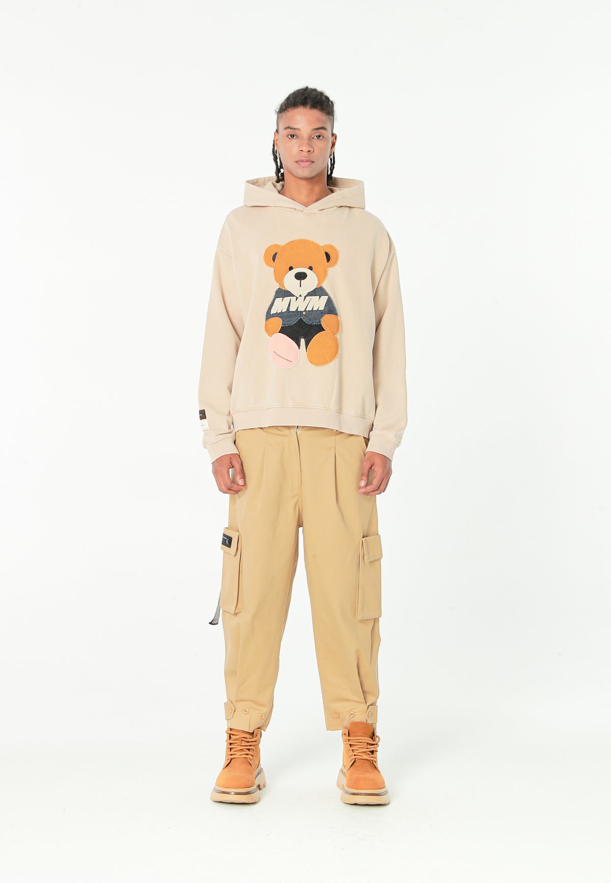 Sudadera con capucha con parche Teddy de canvas en el frontal | MWM [PS_COLORS:BEIGE]