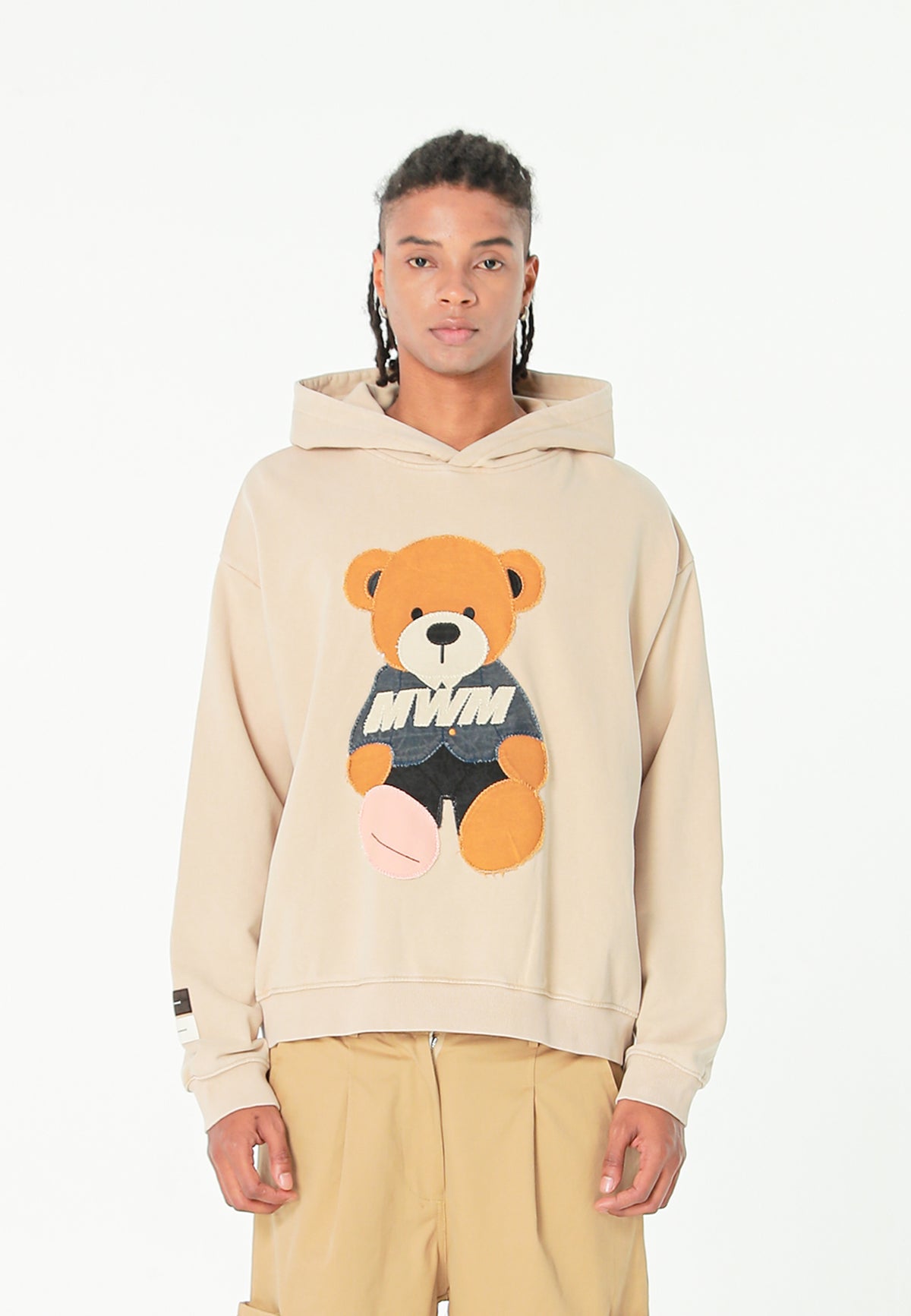 Sudadera con capucha con parche Teddy de canvas en el frontal | MWM [PS_COLORS:BEIGE]