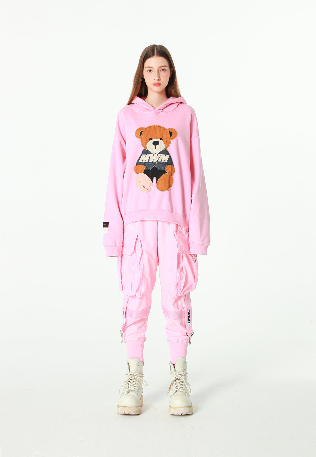 Sudadera con capucha con parche Teddy de canvas en el frontal | MWM [PS_COLORS:PINK]
