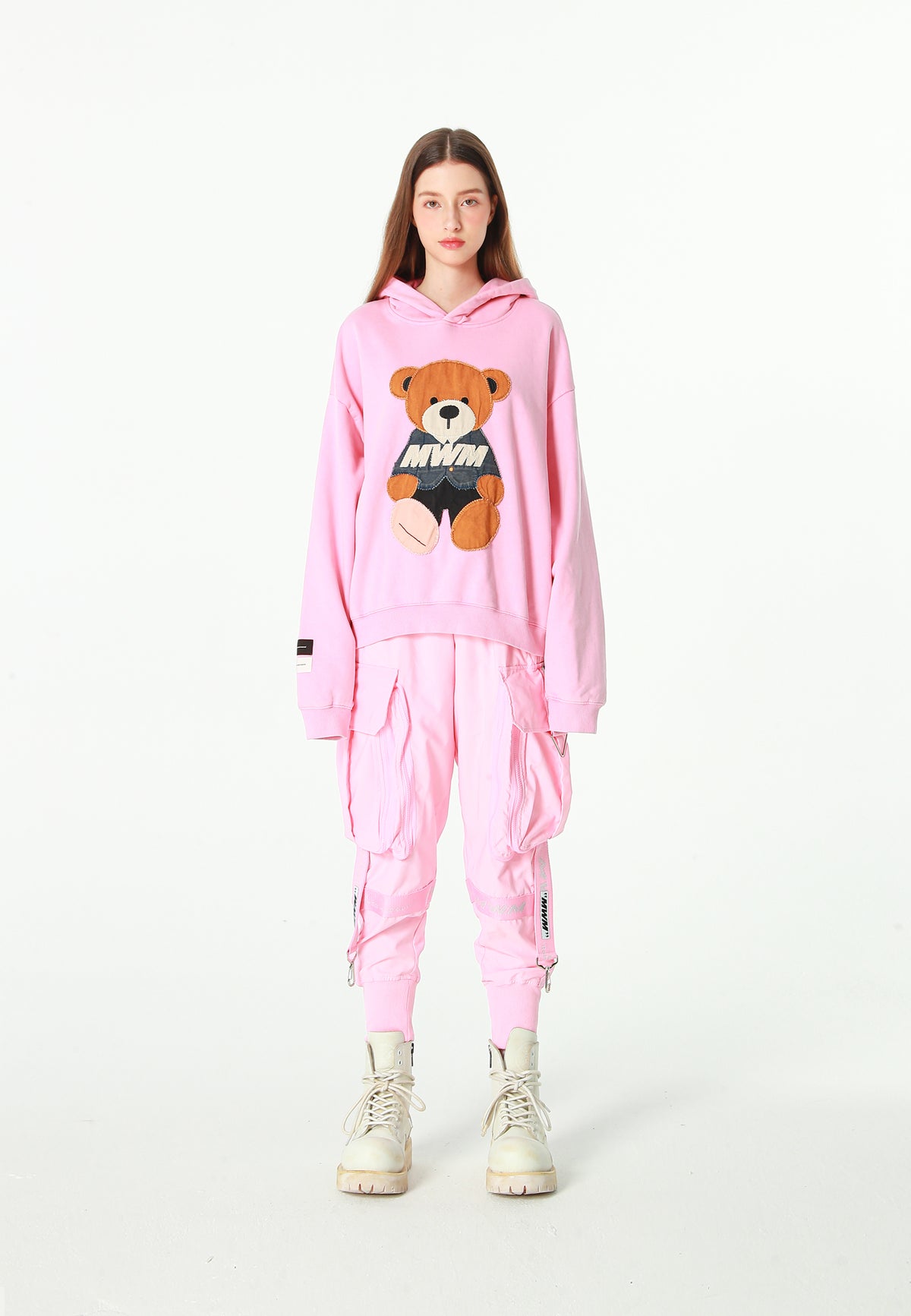 Sudadera con capucha con parche Teddy de canvas en el frontal | MWM [PS_COLORS:PINK]