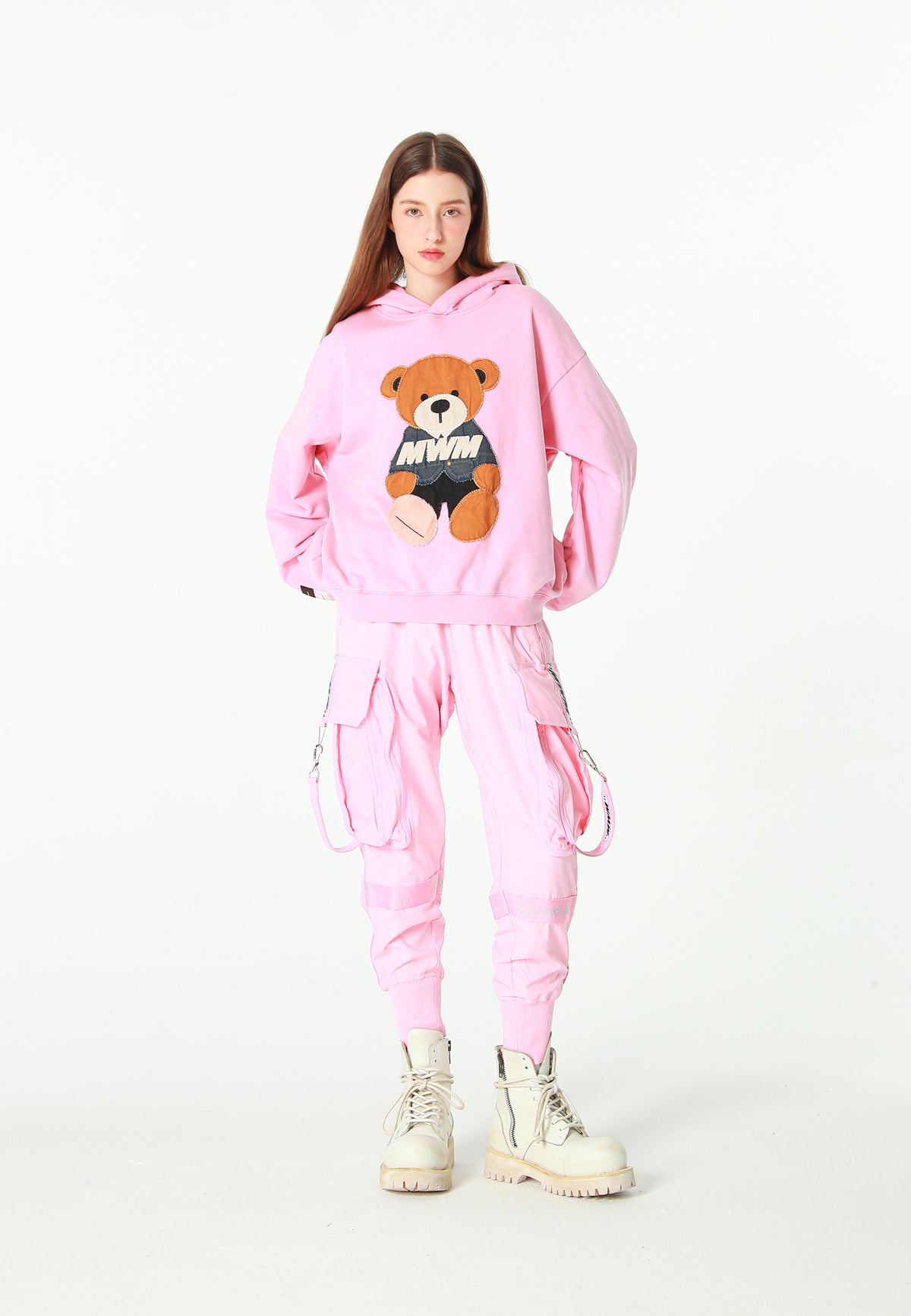 Sudadera con capucha con parche Teddy de canvas en el frontal | MWM [PS_COLORS:PINK]