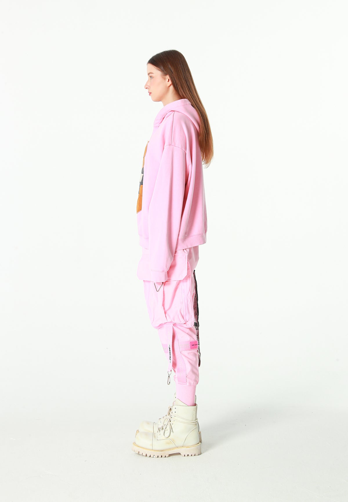 Sudadera con capucha con parche Teddy de canvas en el frontal | MWM [PS_COLORS:PINK]