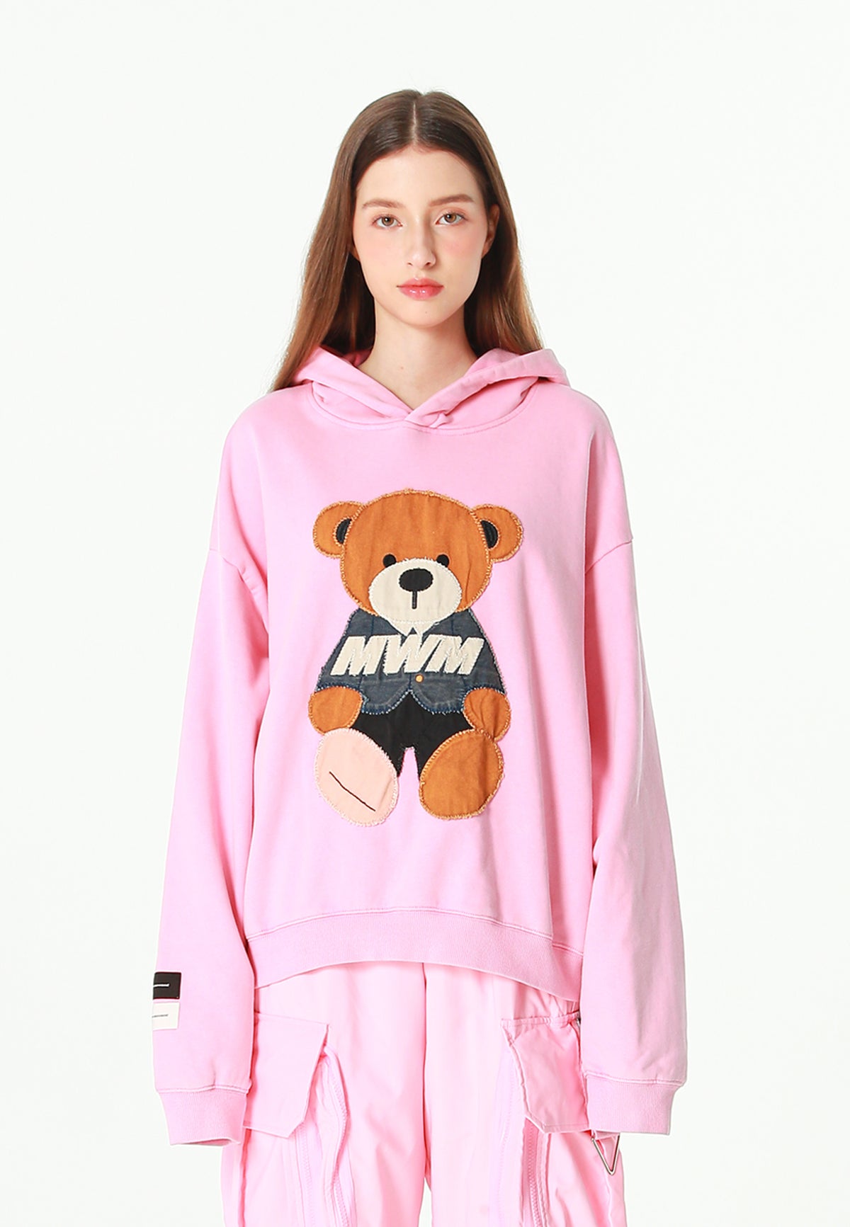 Sudadera con capucha con parche Teddy de canvas en el frontal | MWM [PS_COLORS:PINK]