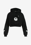 Sudadera corta con capucha de mujer TEDDY Mike Bag con gran parche frontal y detalles en mangas | MWM [PS_COLORS:BLACK]