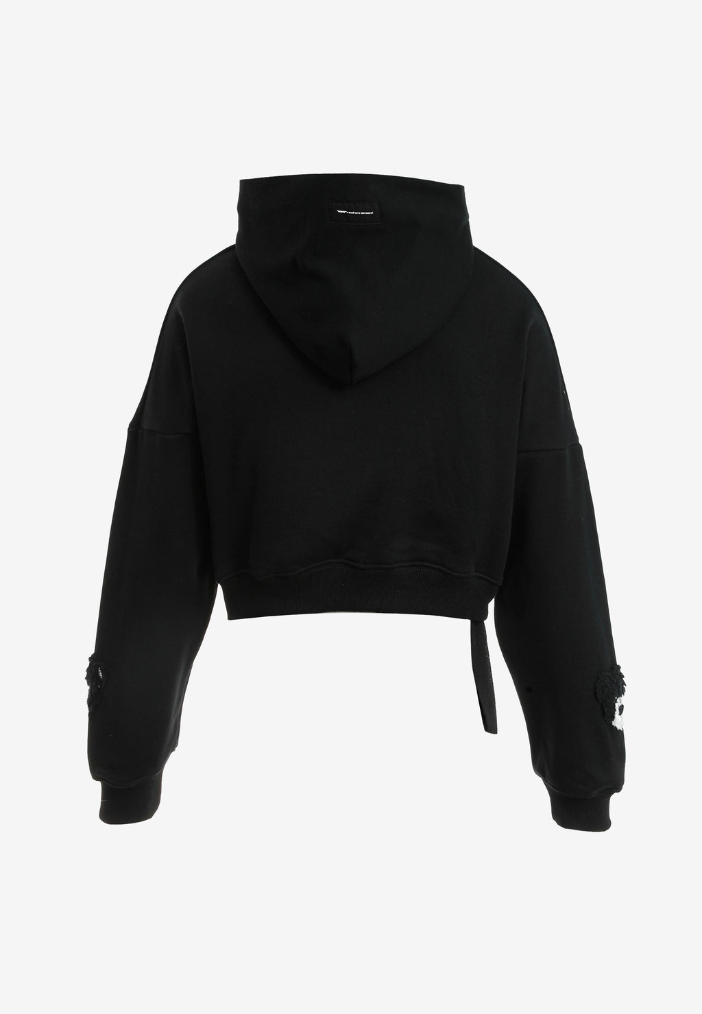 Sudadera corta con capucha de mujer TEDDY Mike Bag con gran parche frontal y detalles en mangas | MWM [PS_COLORS:BLACK]