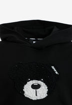 Sudadera corta con capucha de mujer TEDDY Mike Bag con gran parche frontal y detalles en mangas | MWM [PS_COLORS:BLACK]