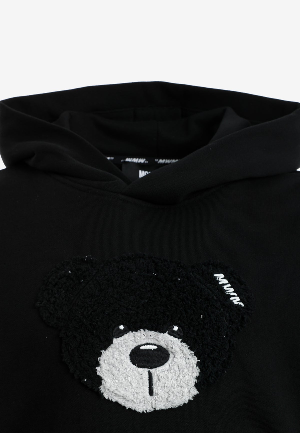 Sudadera corta con capucha de mujer TEDDY Mike Bag con gran parche frontal y detalles en mangas | MWM [PS_COLORS:BLACK]