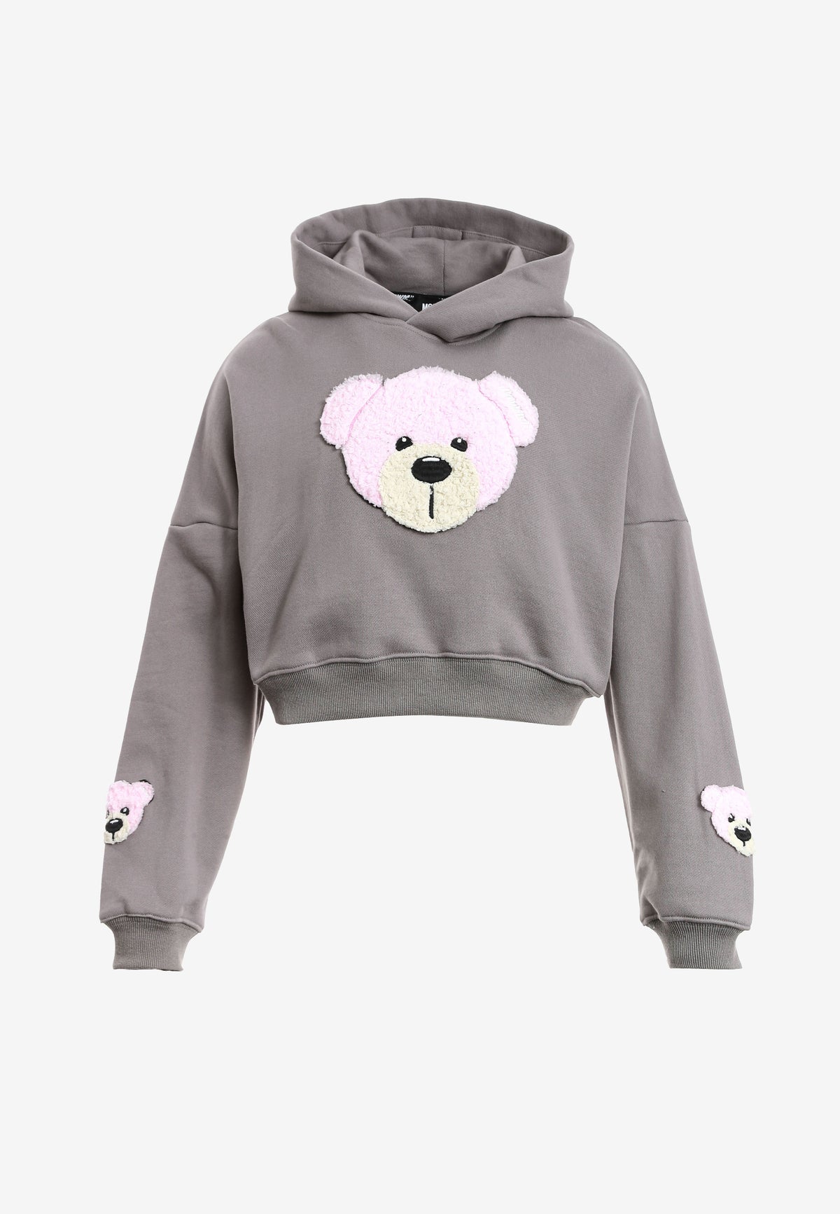 Sudadera corta con capucha de mujer TEDDY Mike Bag con gran parche frontal y detalles en mangas | MWM [PS_COLORS:GREY]