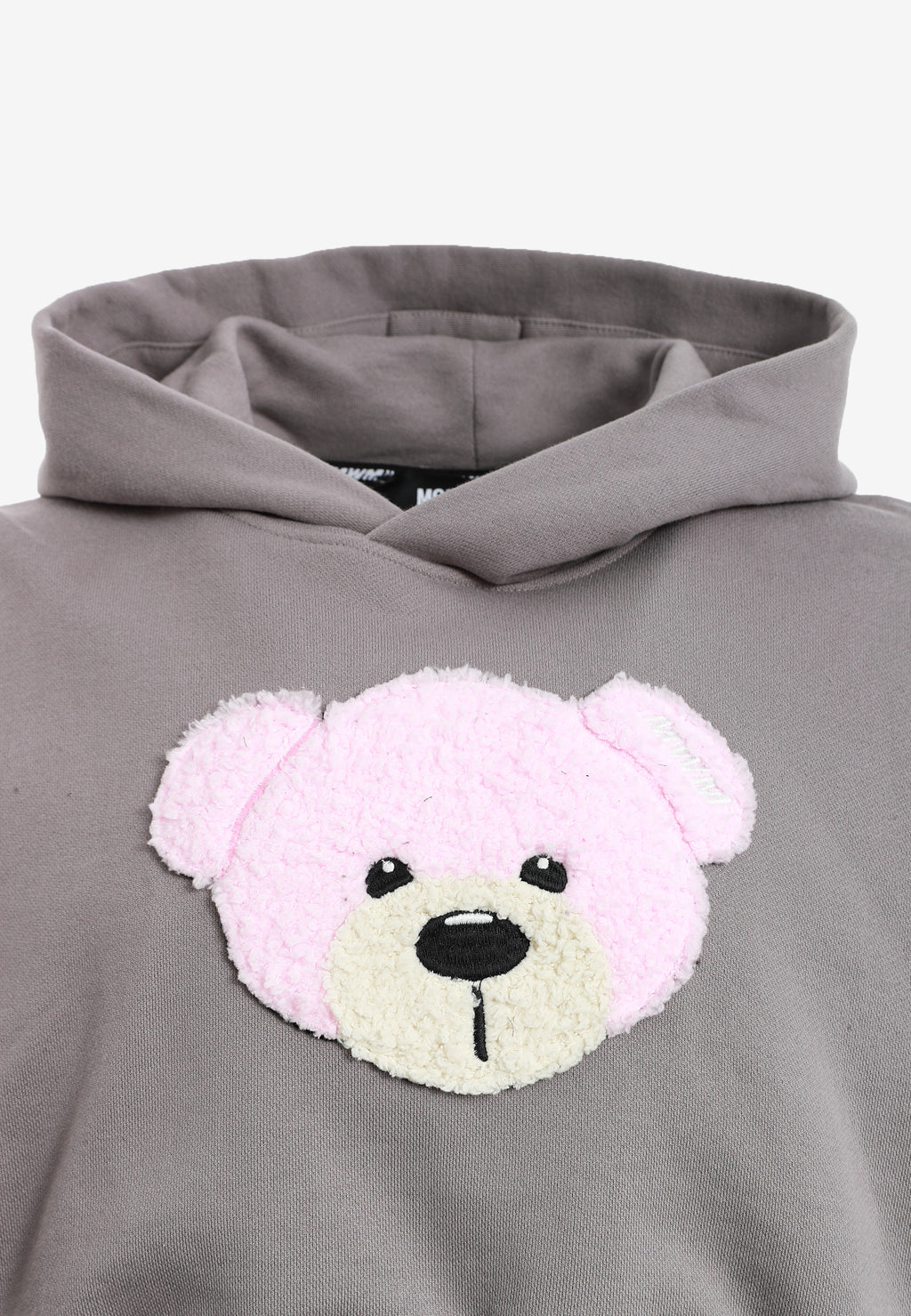 Sudadera corta con capucha de mujer TEDDY Mike Bag con gran parche frontal y detalles en mangas | MWM [PS_COLORS:GREY]