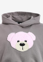 Sudadera corta con capucha de mujer TEDDY Mike Bag con gran parche frontal y detalles en mangas | MWM [PS_COLORS:GREY]