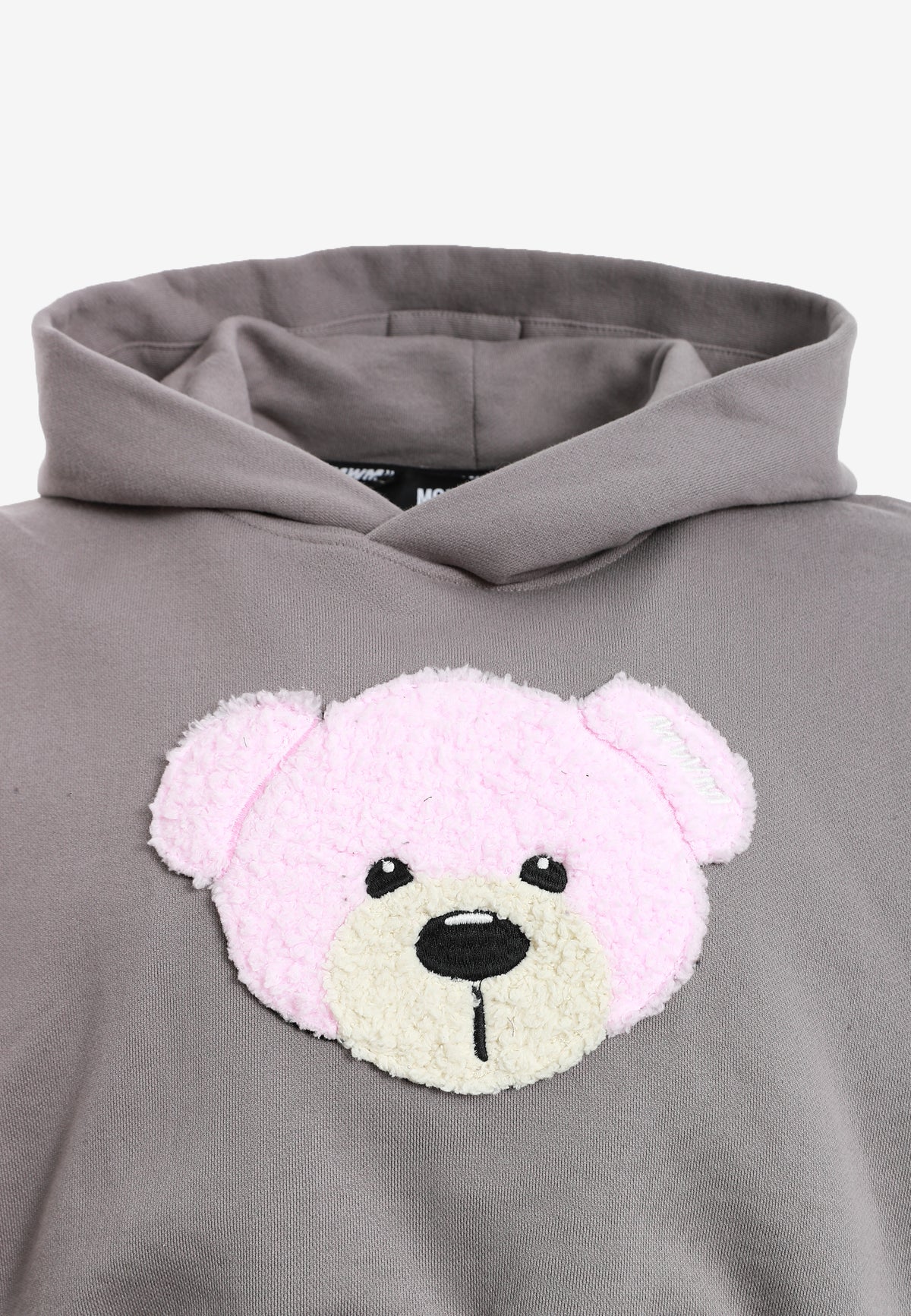 Sudadera corta con capucha de mujer TEDDY Mike Bag con gran parche frontal y detalles en mangas | MWM [PS_COLORS:GREY]