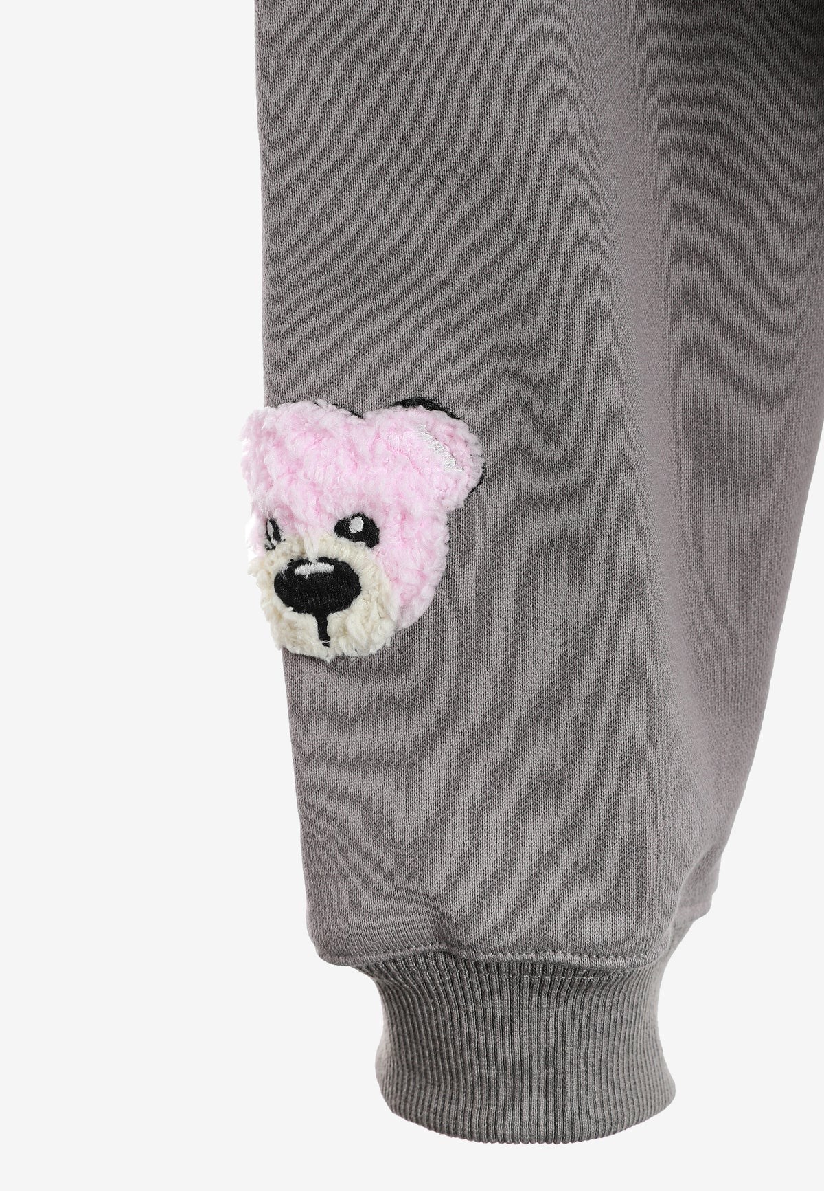 Sudadera corta con capucha de mujer TEDDY Mike Bag con gran parche frontal y detalles en mangas | MWM [PS_COLORS:GREY]