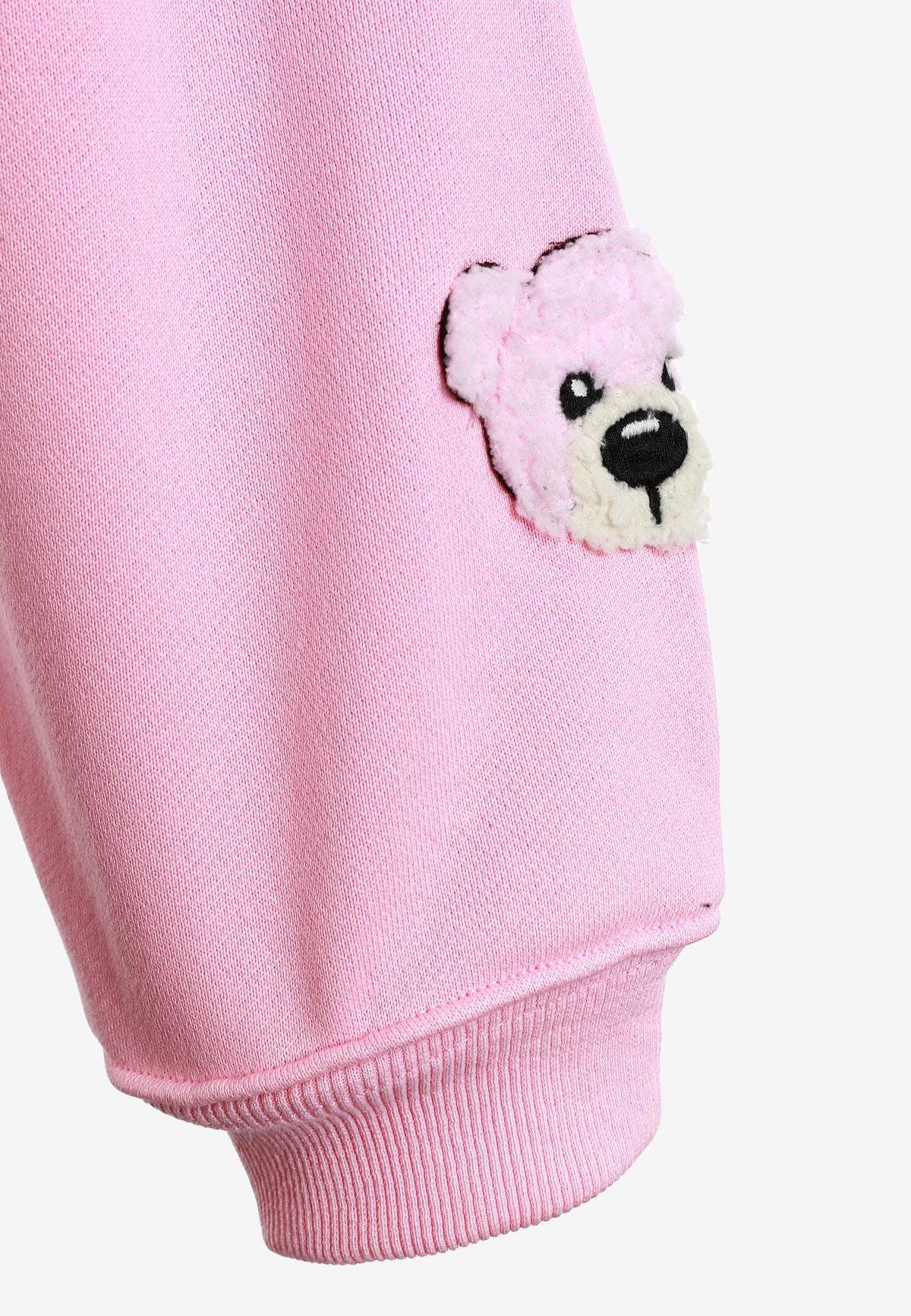 Sudadera corta con capucha de mujer TEDDY Mike Bag con gran parche frontal y detalles en mangas | MWM [PS_COLORS:PINK]