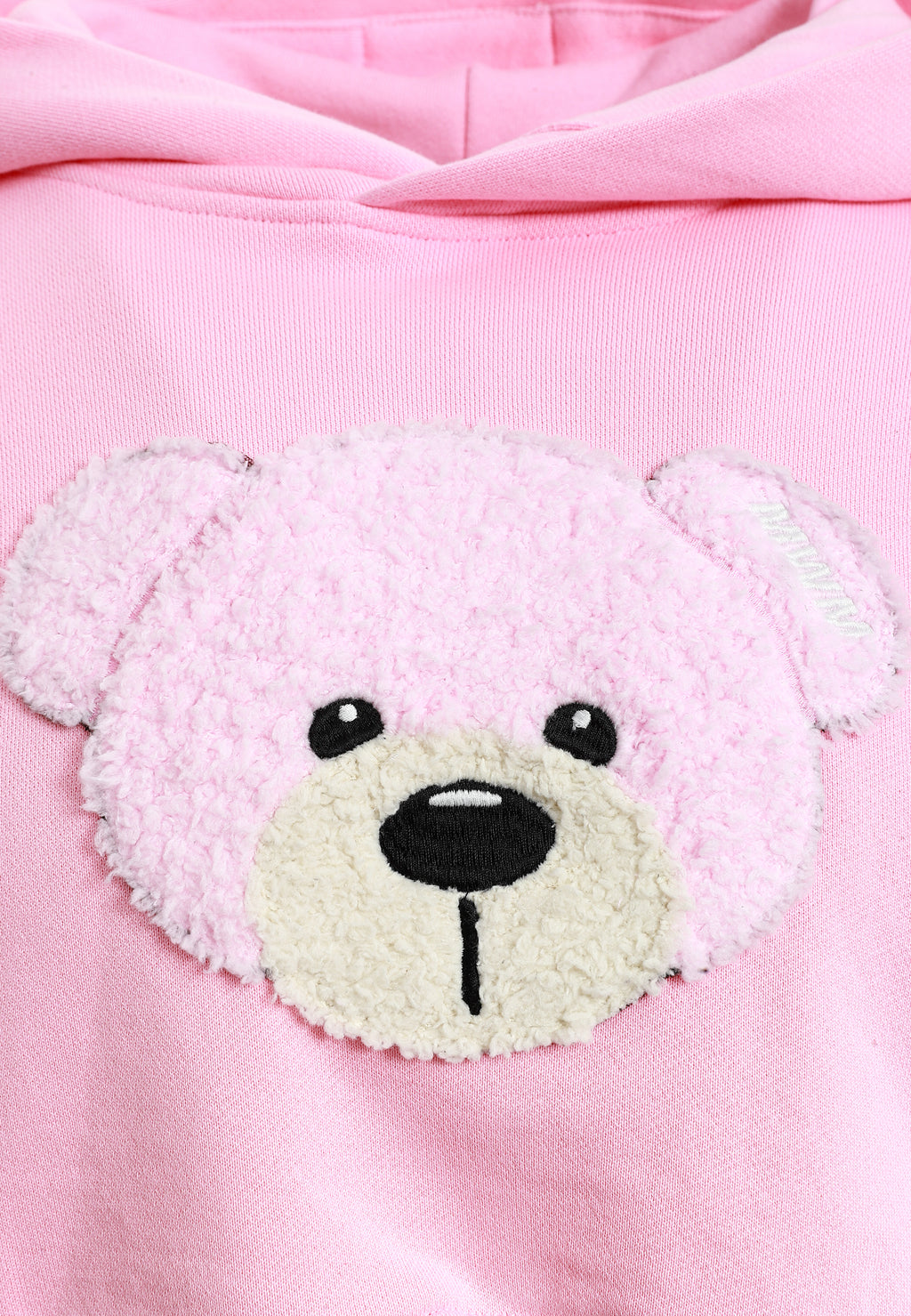 Sudadera corta con capucha de mujer TEDDY Mike Bag con gran parche frontal y detalles en mangas | MWM [PS_COLORS:PINK]