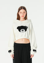 Sudadera corta con capucha de mujer TEDDY Mike Bag con gran parche frontal y detalles en mangas | MWM [PS_COLORS:WHITE]
