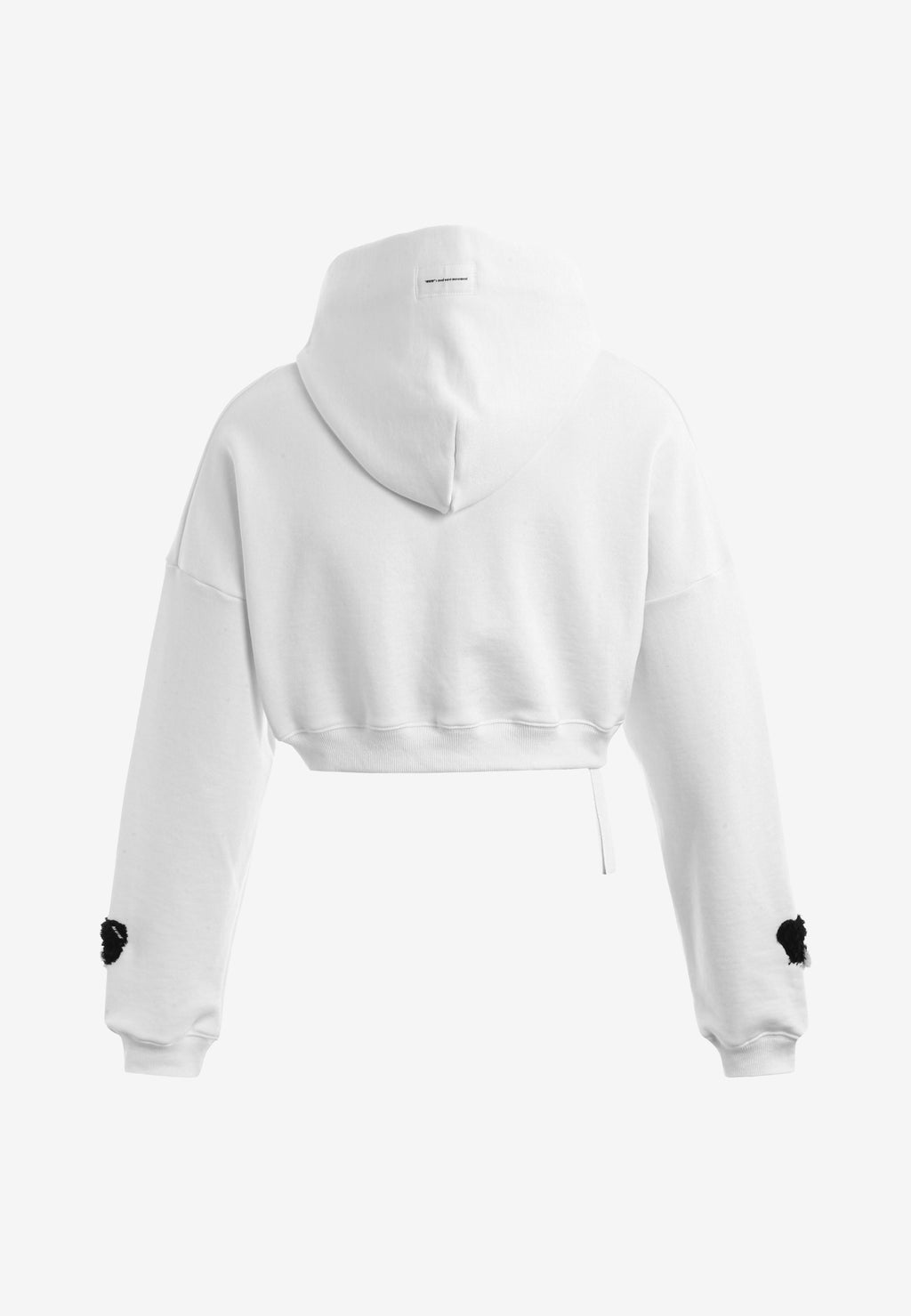 Sudadera corta con capucha de mujer TEDDY Mike Bag con gran parche frontal y detalles en mangas | MWM [PS_COLORS:WHITE]