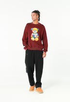 Sudadera TEDDY de corte relajado con print patchwork 3D en el frontal | MWM [PS_COLORS:BURGUNDY]