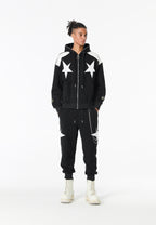 Sudadera con capucha Wings de corte relajado con estrellas frontales y alas en la espalda | MWM [PS_COLORS:BLACK]