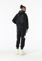 Sudadera con capucha Wings de corte relajado con estrellas frontales y alas en la espalda | MWM [PS_COLORS:BLACK]