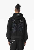 Sudadera con capucha Wings de corte relajado con estrellas frontales y alas en la espalda | MWM [PS_COLORS:BLACK]