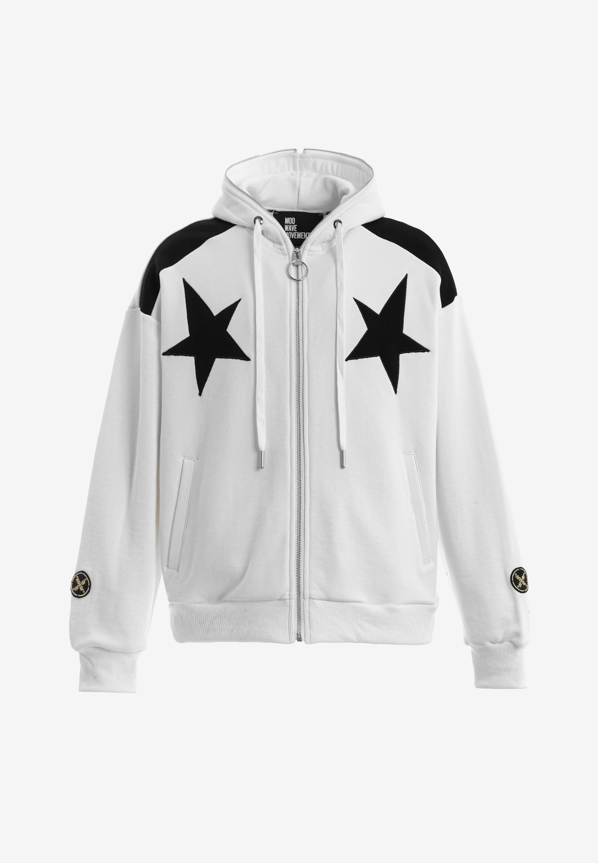 Sudadera con capucha Wings de corte relajado con estrellas frontales y alas en la espalda | MWM [PS_COLORS:WHITE]