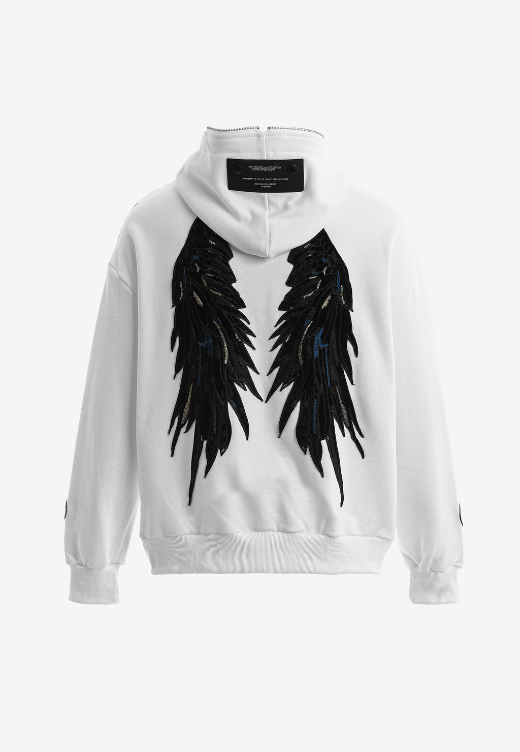 Sudadera con capucha Wings de corte relajado con estrellas frontales y alas en la espalda | MWM [PS_COLORS:WHITE]