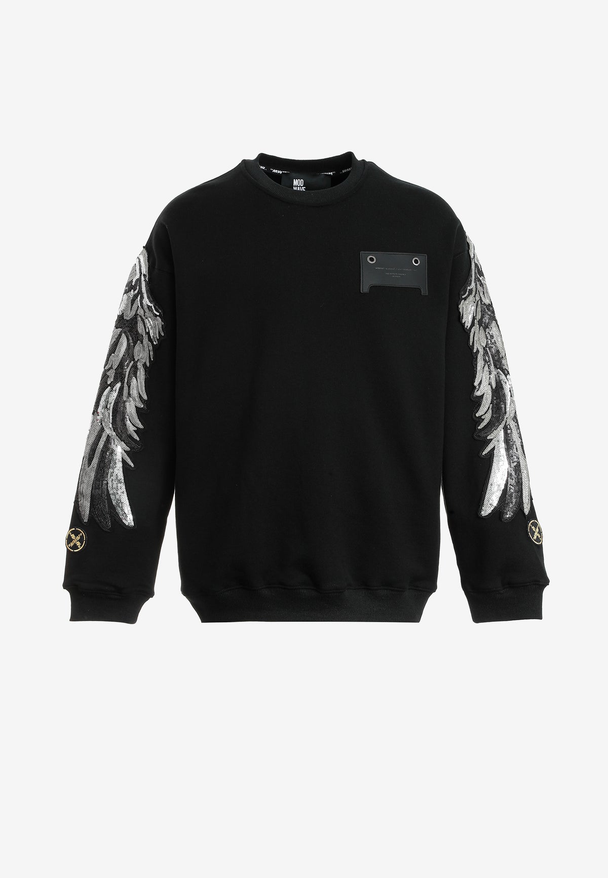 Sudadera Wings de corte relajado con alas de tachuelas en hombros y mangas | MWM [PS_COLORS:BLACK]