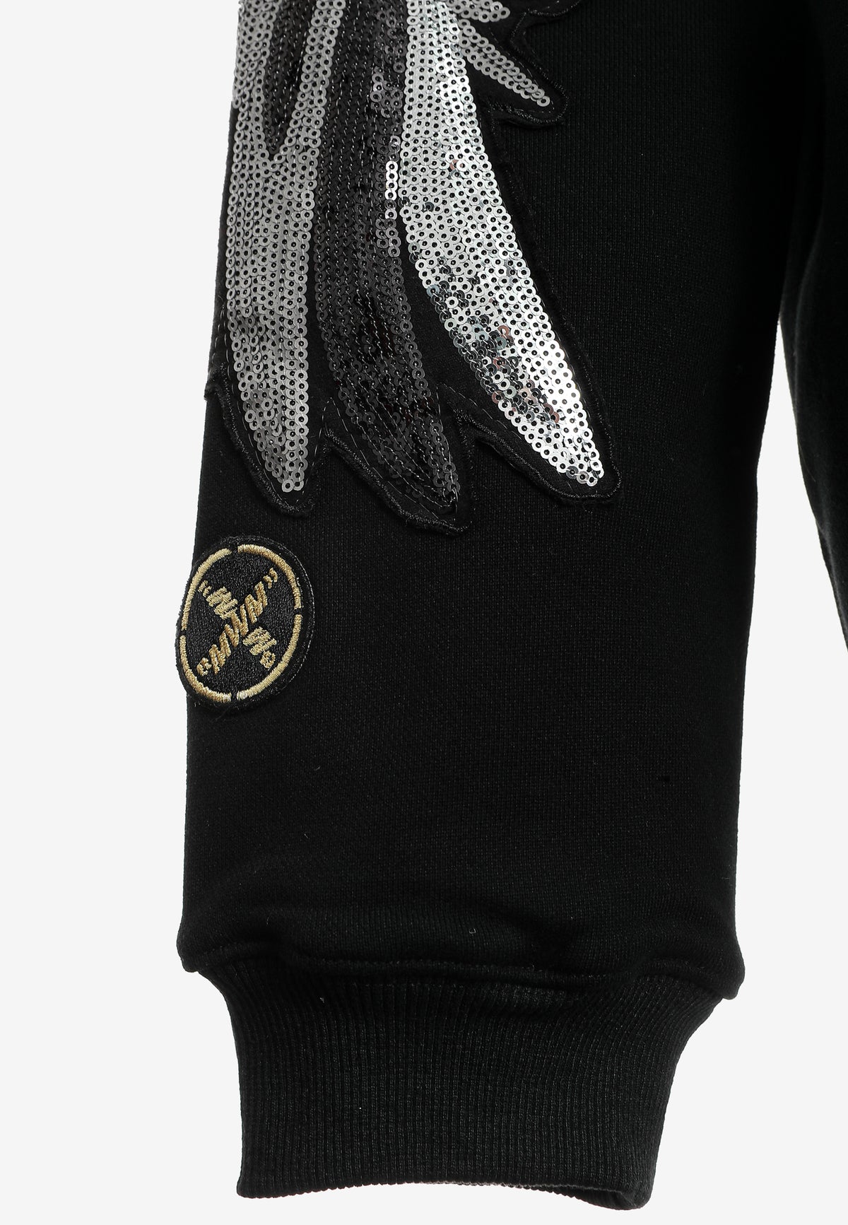 Sudadera Wings de corte relajado con alas de tachuelas en hombros y mangas | MWM [PS_COLORS:BLACK]