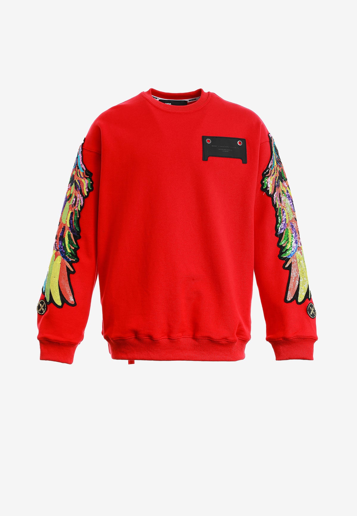 Sudadera Wings de corte relajado con alas de tachuelas en hombros y mangas | MWM [PS_COLORS:RED]