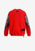 Sudadera Wings de corte relajado con alas de tachuelas en hombros y mangas | MWM [PS_COLORS:RED]