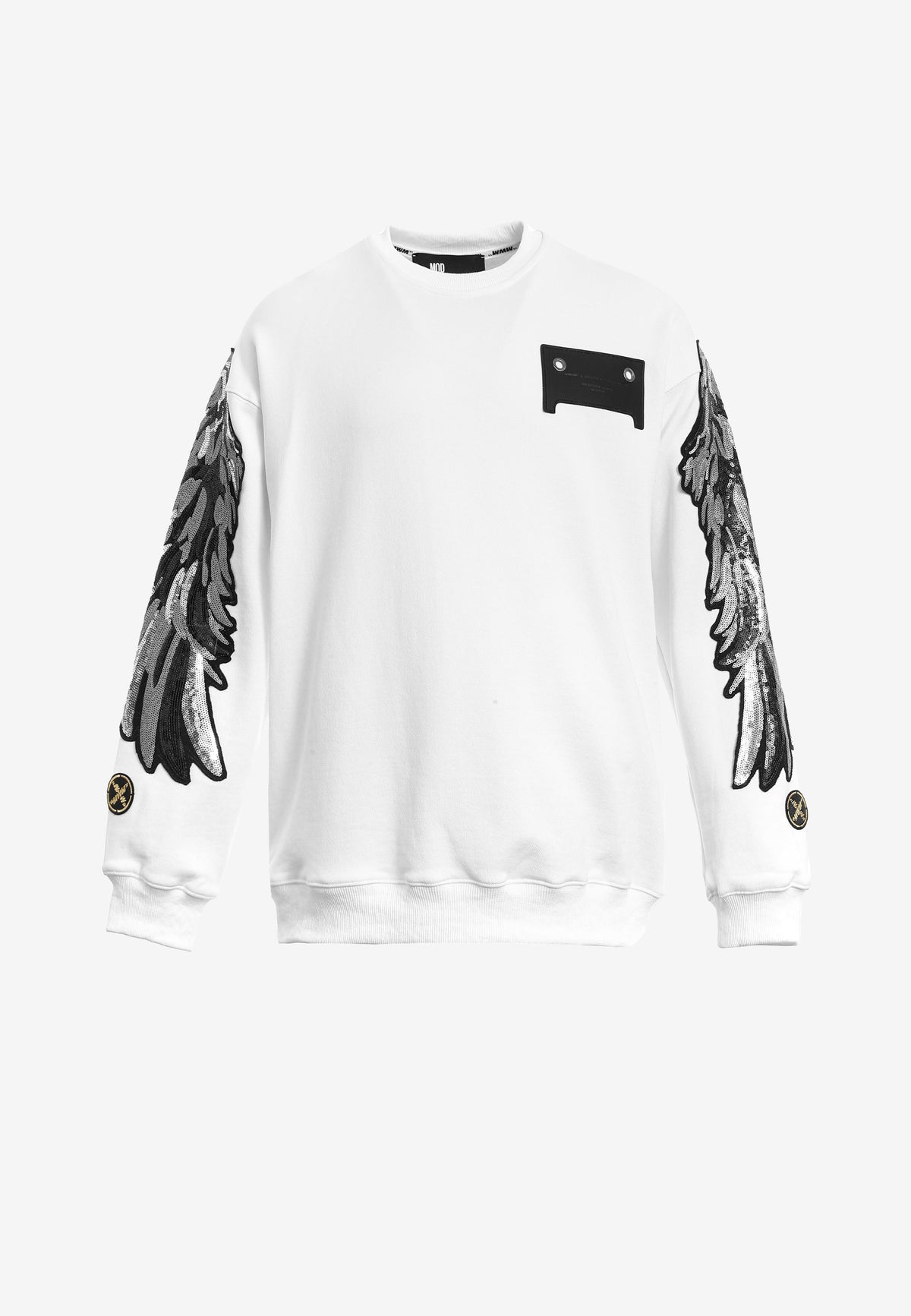 Sudadera Wings de corte relajado con alas de tachuelas en hombros y mangas | MWM [PS_COLORS:WHITE]