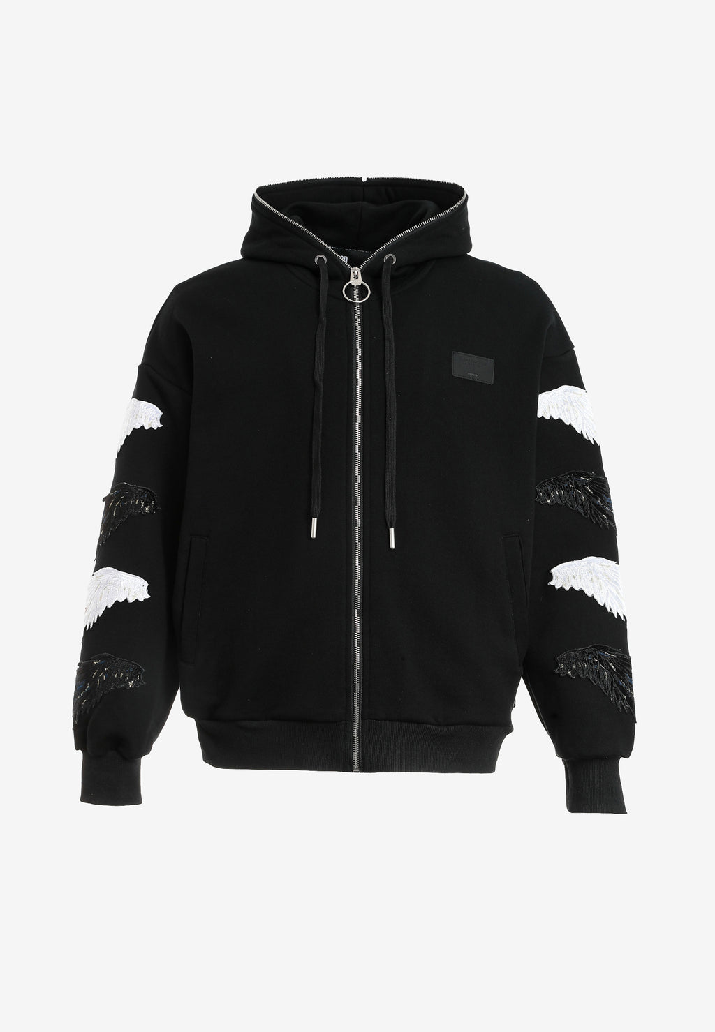 Sudadera con capucha Wings de corte relajado con Mini Wings en mangas y alas de strass en la espalda | MWM [PS_COLORS:BLACK]