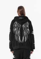 Sudadera con capucha Wings de corte relajado con Mini Wings en mangas y alas de strass en la espalda | MWM [PS_COLORS:BLACK]