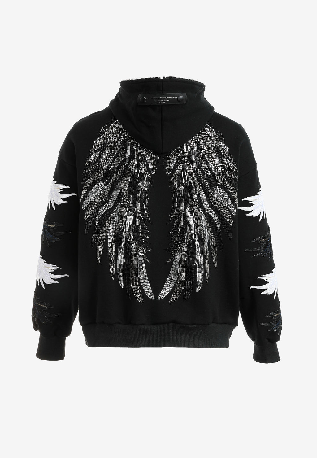 Sudadera con capucha Wings de corte relajado con Mini Wings en mangas y alas de strass en la espalda | MWM [PS_COLORS:BLACK]