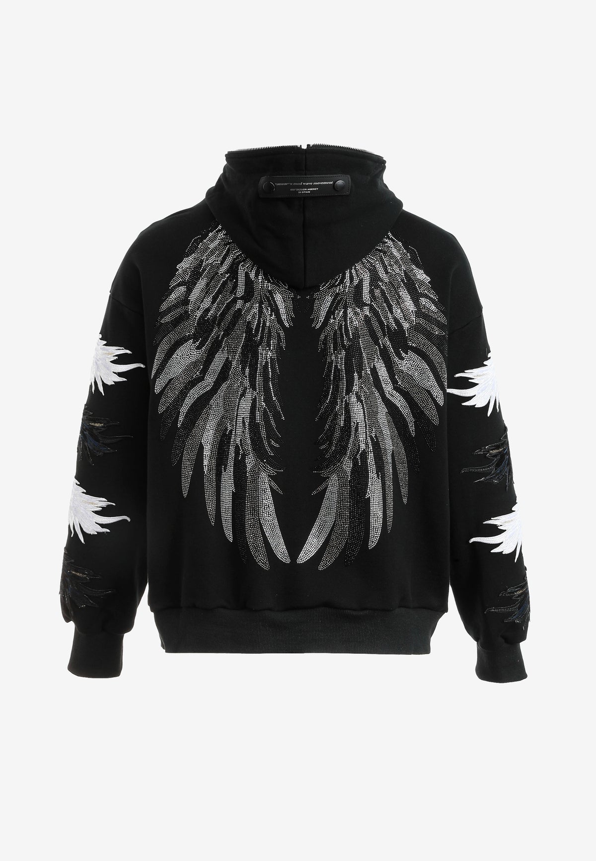 Sudadera con capucha Wings de corte relajado con Mini Wings en mangas y alas de strass en la espalda | MWM [PS_COLORS:BLACK]