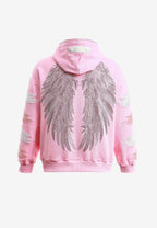 Sudadera con capucha Wings de corte relajado con Mini Wings en mangas y alas de strass en la espalda | MWM [PS_COLORS:PINK]