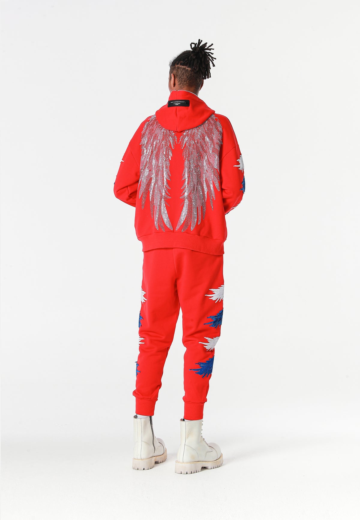 Sudadera con capucha Wings de corte relajado con Mini Wings en mangas y alas de strass en la espalda | MWM [PS_COLORS:RED]