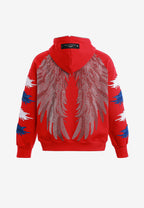 Sudadera con capucha Wings de corte relajado con Mini Wings en mangas y alas de strass en la espalda | MWM [PS_COLORS:RED]