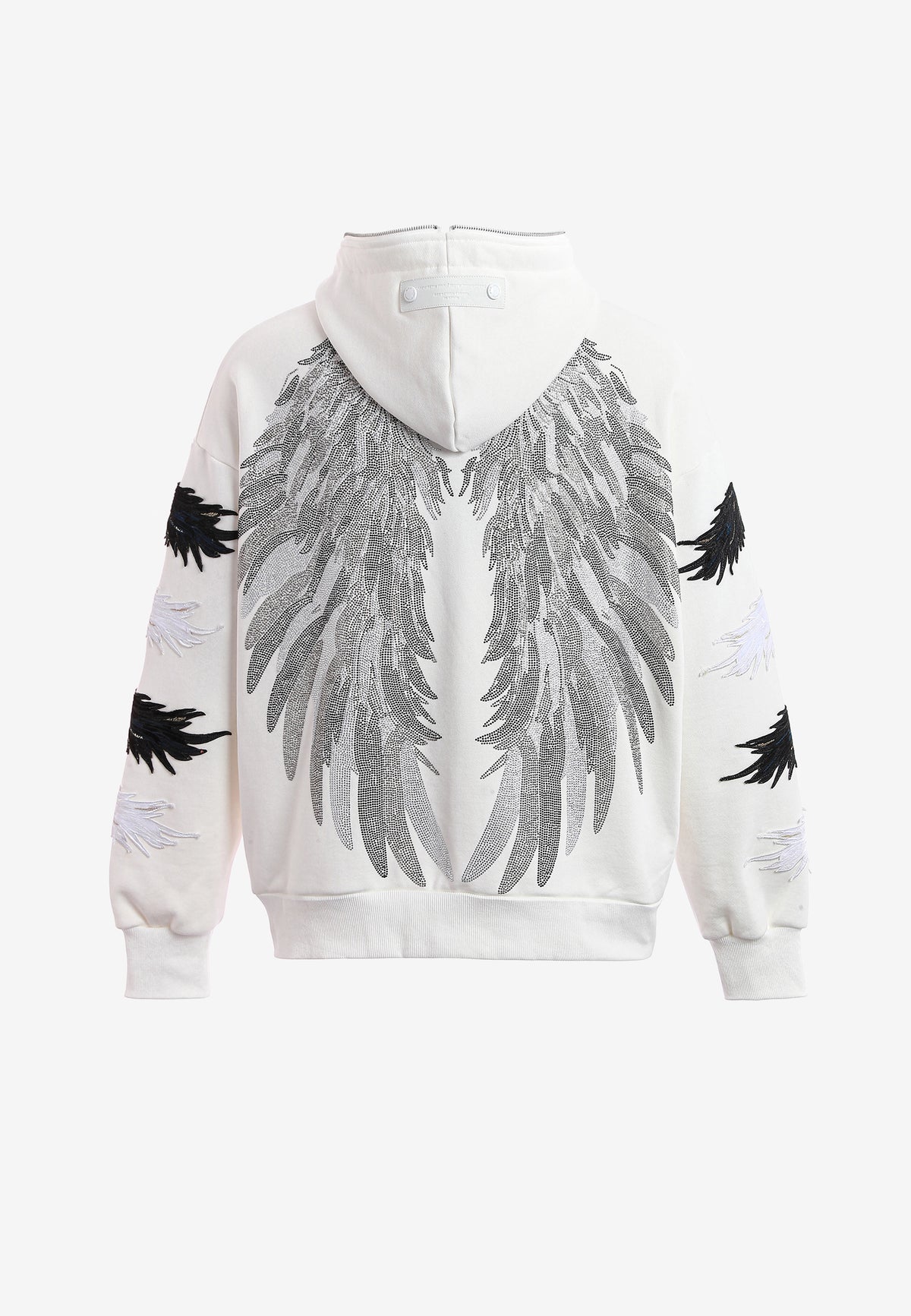 Sudadera con capucha Wings de corte relajado con Mini Wings en mangas y alas de strass en la espalda | MWM [PS_COLORS:WHITE]