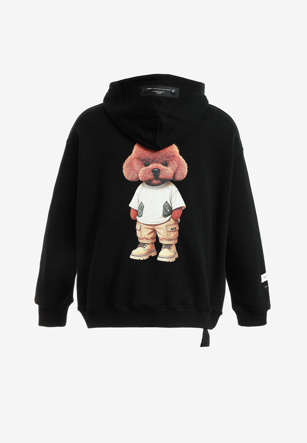 Sudadera con capucha TEDDY de corte regular con bordado frontal y print Streetwear Dog en la espalda | MWM [PS_COLORS:BLACK]