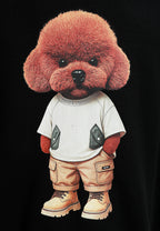 Sudadera con capucha TEDDY de corte regular con bordado frontal y print Streetwear Dog en la espalda | MWM [PS_COLORS:BLACK]