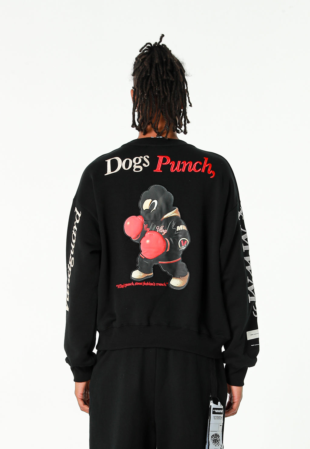 Sudadera oversize Vanguard Dogs Punch con print 3D de boxeo en espalda y mangas | MWM [PS_COLORS:BLACK]